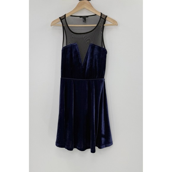 Forever 21 Blue Velvet Black Mesh Fit & Flare Dress Size M Romantic Whimdigoth - Picture 2 of 9